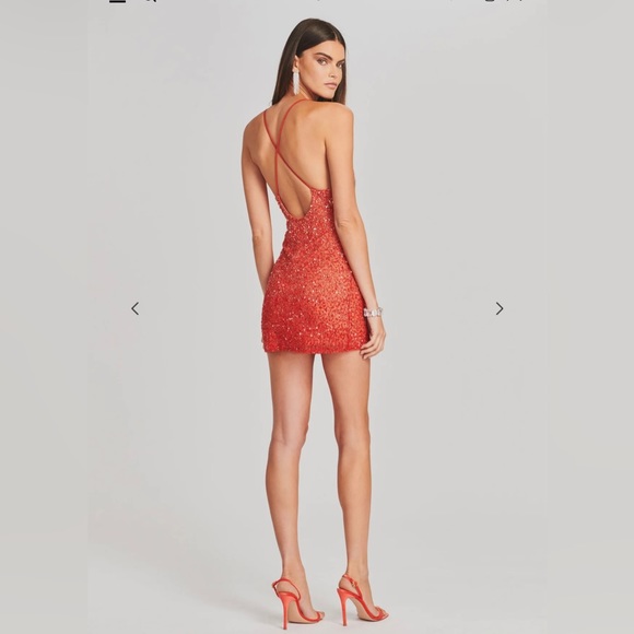 NWT Retrofete Mich Sequin Mini Dress Peach Coral Ombrè Sz L Sexy Cocktail Party - Picture 9 of 16